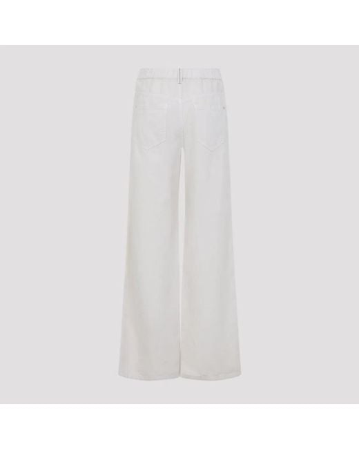 Brunello Cucinelli White Garment-Dyed Cotton And Linen Contemporary Trousers