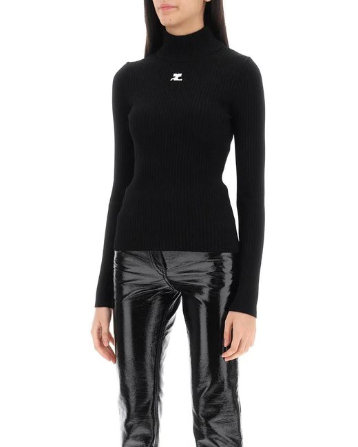 Courreges Black Courregès Roll Neck Ribbed Jumper