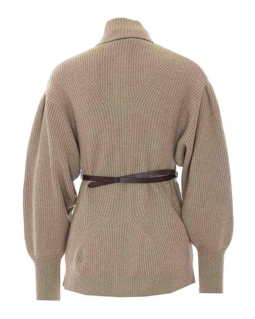 Brunello Cucinelli Natural Knitted Belted Caridgan