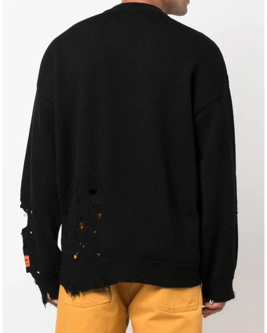 Heron Preston Black Ctnmb Logo Shredded Knit Sweater for men