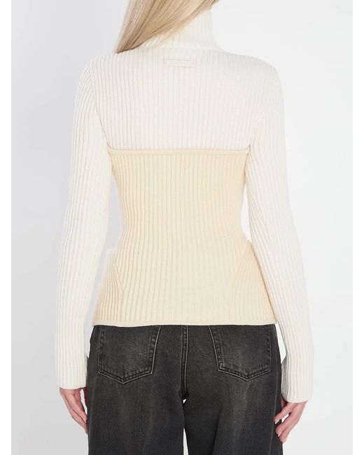 Jean Paul Gaultier White Ribbed Knit Pullover