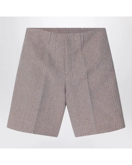 Fendi Gray Jacquard Bermuda Shorts With Topstitching for men