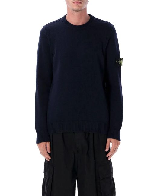 Stone Island Blue Wool Crewneck Jumper for men