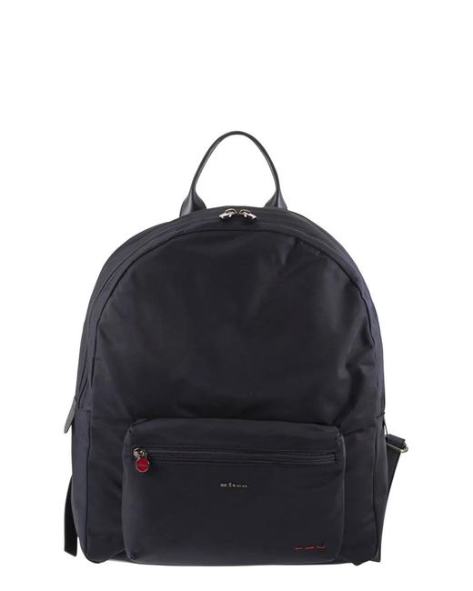Kiton Blue Technical Fabric Backpack With Logo for men