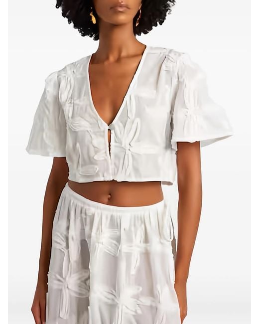 Farm Rio White Blouse With Embroidered Details