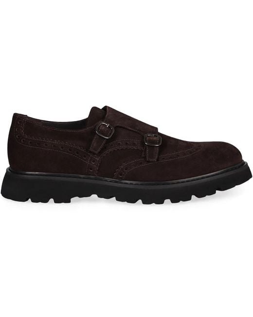 Doucal's Black Suede Monk-Strap Shoes for men