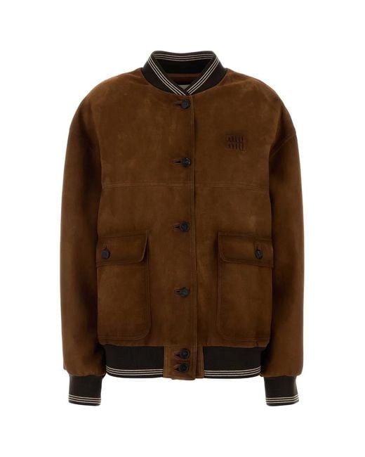 Miu Miu Brown Brow Suede Bomber Jacket