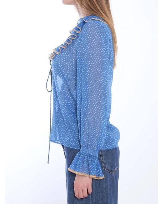 Valentino Garavani Blue Blouse With Polka Dots
