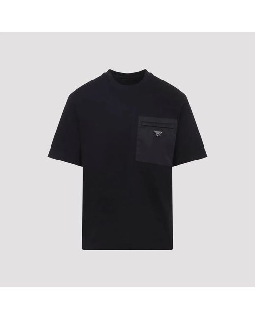 Prada Black Jersey And Re-Nylon T-Shirt for men
