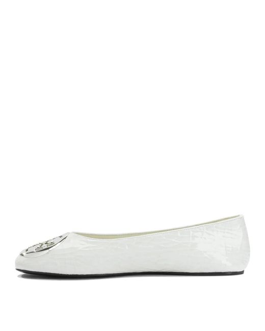 Tory Burch White Goat Bovine Leather Ballerinas