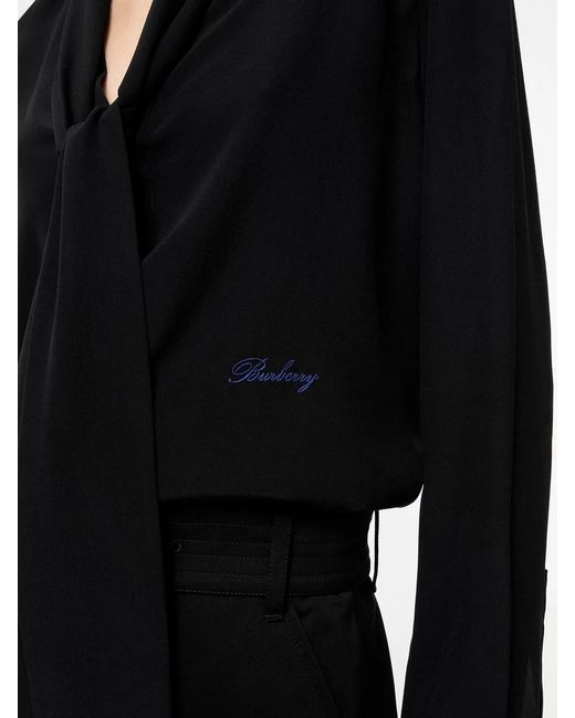 Burberry Black Silk Crepe De Chine Scarf Blouse