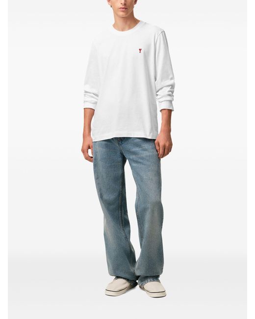 AMI White Cotton Long Sleeve T-Shirt for men