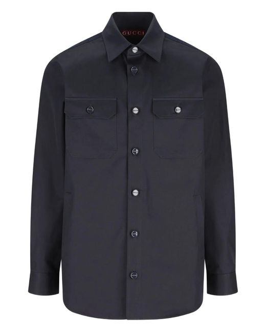Gucci Blue Cotton Twill Shirt for men