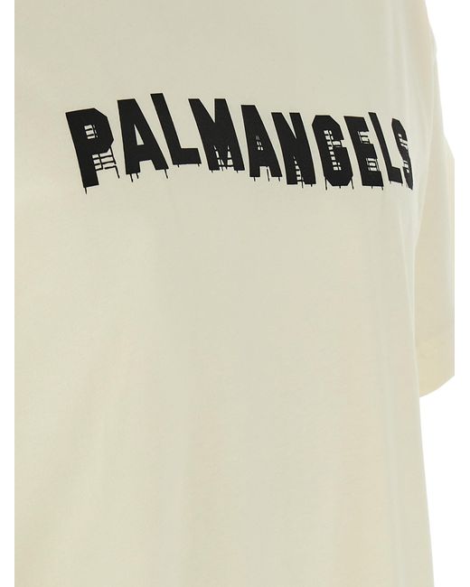 Palm Angels White Logo Print T-Shirt for men