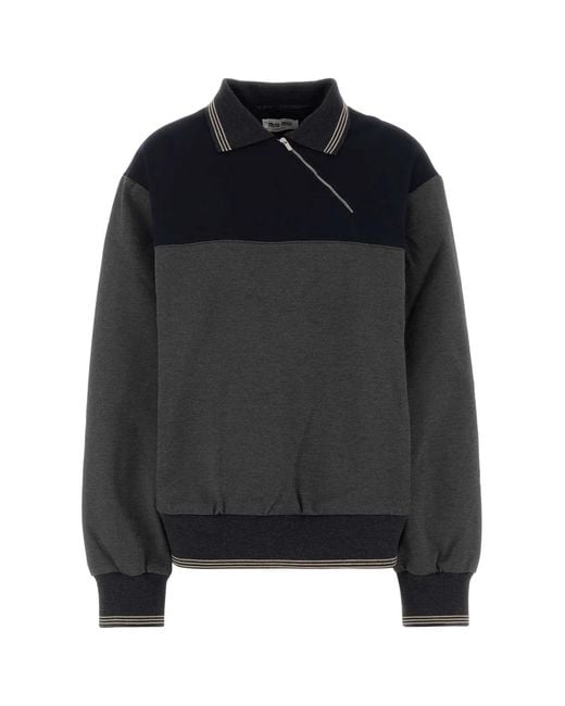 Miu Miu Black Two-Tone Stretch Viscose Blend Oversize Polo Shirt
