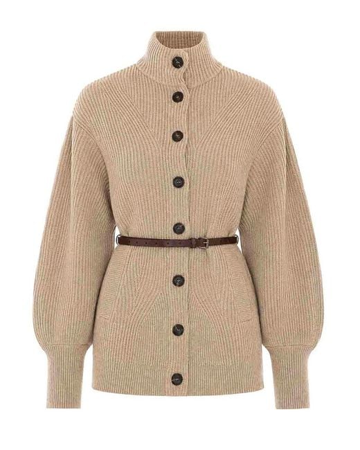 Brunello Cucinelli Natural Knitted Belted Caridgan