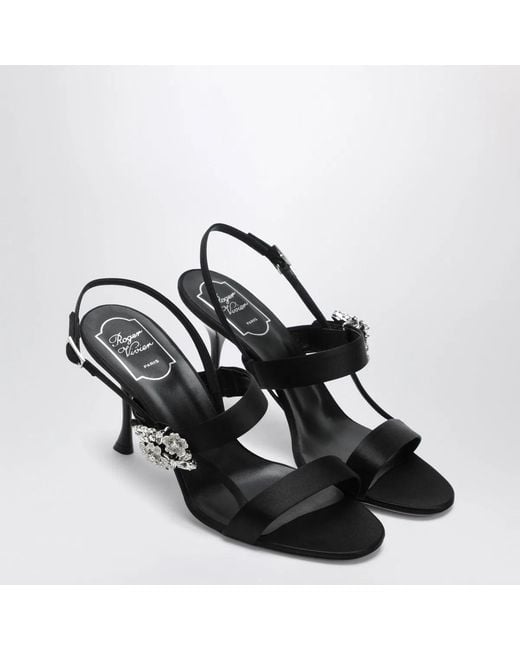 Roger Vivier Black Satin Efflorescence Sandals