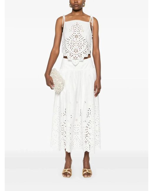 Self-Portrait White Embroidered Cotton Top