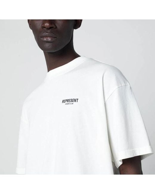 Represent White Cotton Tshirt With Logo for men