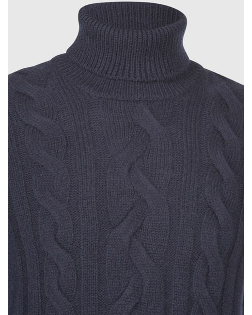 Gran Sasso Blue Cabled Super Geelong Turtleneck for men