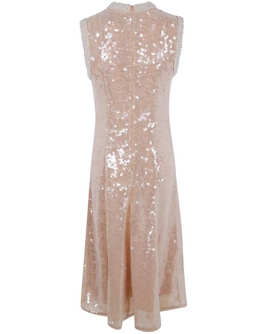 Self-Portrait Natural Sequin Pearl Trim Midi Dress