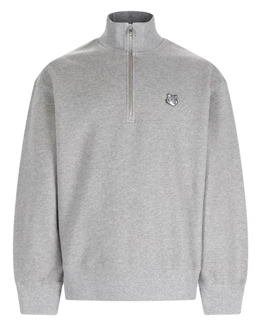 Maison Kitsuné Gray Maison Kitsuné Felpa "Fox Head" Con Zip for men