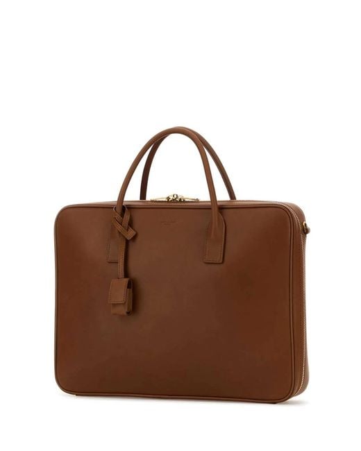 Saint Laurent Brown Caramel Leather Briefcase for men