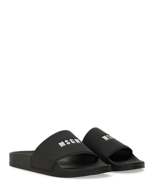 MSGM Black Slide Sandal With Logo