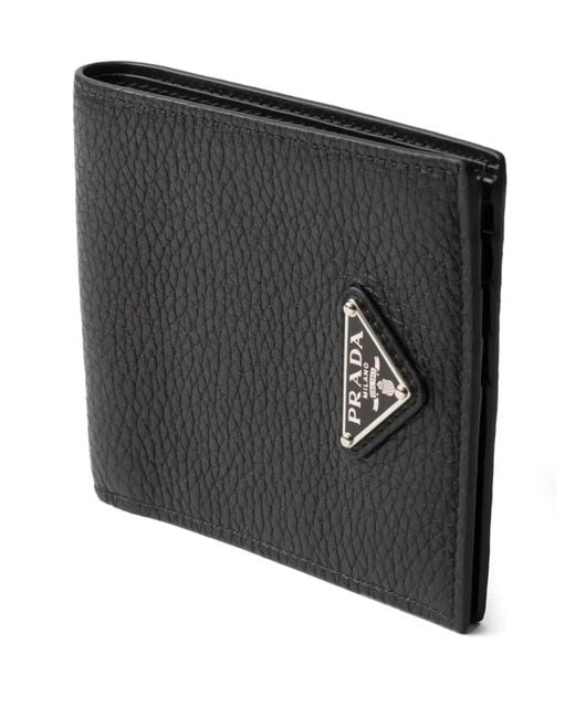 Prada Black Triangle Logo Enamel Wallet for men