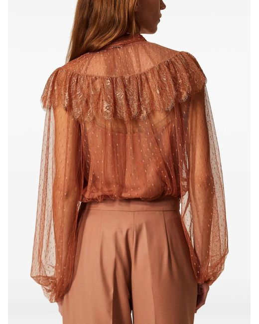 Twinset Brown Lace Ruffled Shirt