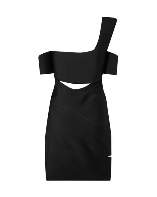 McQueen Black Cut-Out One-Shoulder Mini Dress