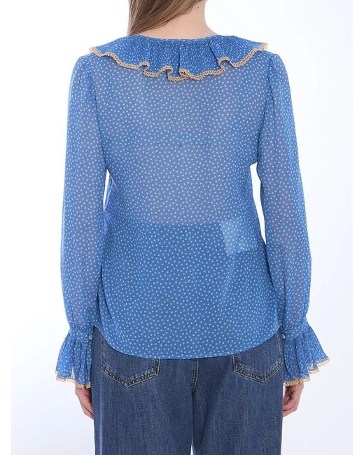 Valentino Garavani Blue Blouse With Polka Dots
