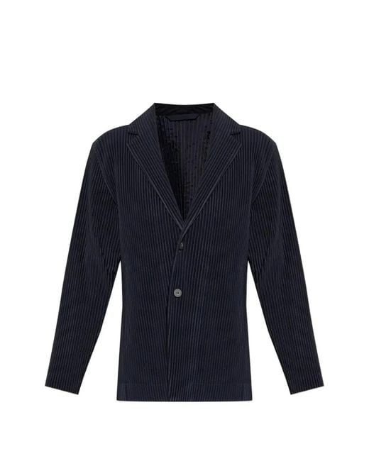 HOMME PLISSÉ Blue Homme Plisse Homme Plisse Issey Miyake Plissé-Effect Notched-Lapel Blazer for men