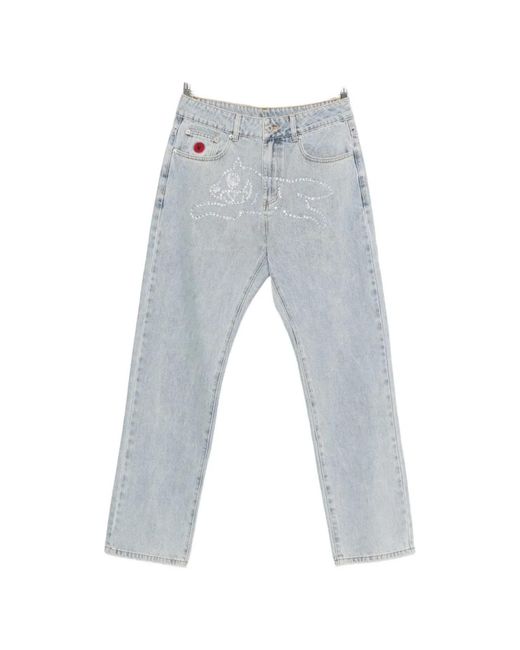 BBCICECREAM Gray Crystal Running Dog Denim Jeans for men