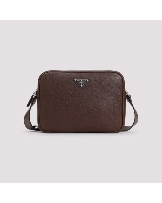 Prada Brown Grained Leather Shoulder Bag for men