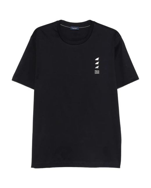 Paul & Shark Black Paul & Shark Logo-Print Cotton T-Shirt for men