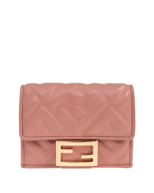 Fendi Pink Nappa Leather Baguette Micro Trifold Wallet