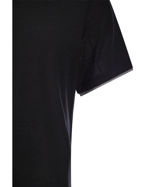 Brunello Cucinelli Black Silk And Cotton T-Shirt for men