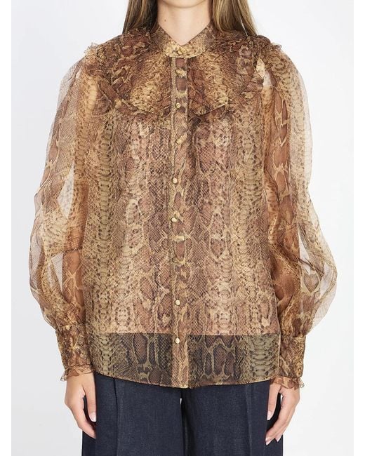 Zimmermann Brown Hypnotic Smocked Blouse