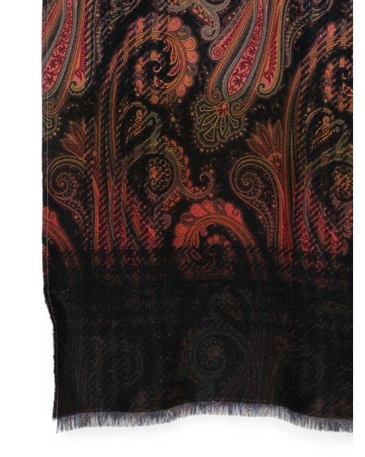 Etro Brown Patterned Wool Scarf for men