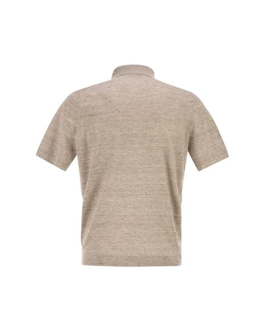 Brunello Cucinelli Natural Linen And Cotton Knit Polo Shirt for men