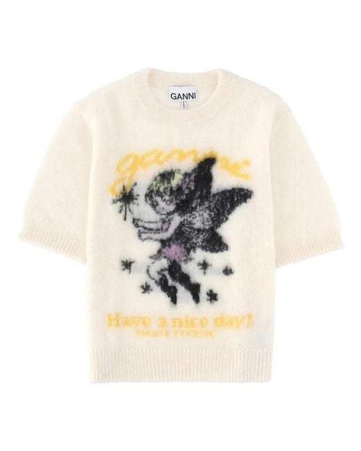 Ganni White Maglia A Maniche Corte