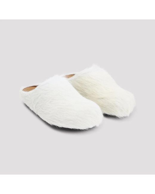 Marni White Natural Calf Hair Fussbett Mules