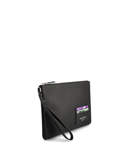 Balenciaga Black Leather Zipped Pouch for men