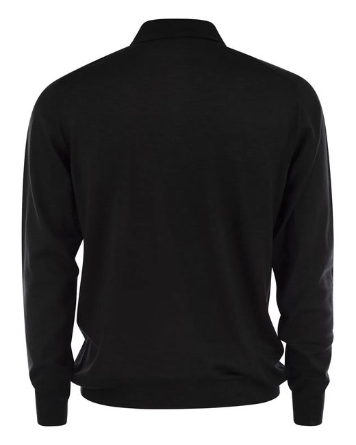 Fedeli Black Virgin Wool Polo Shirt for men