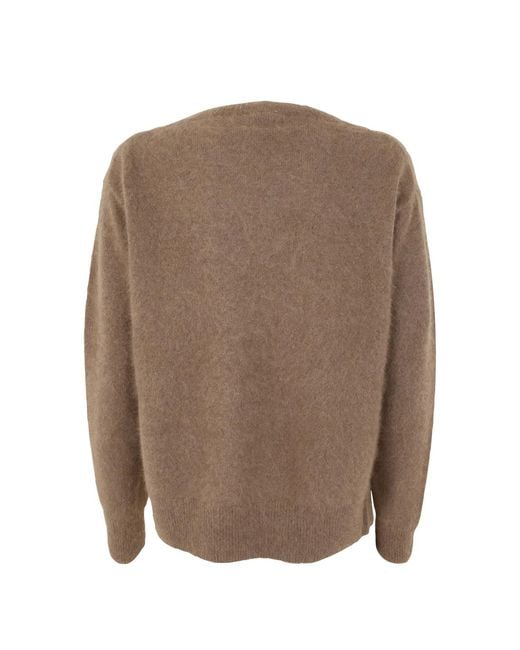 C.t. Plage Brown Crew Neck Sweater With Side Slits