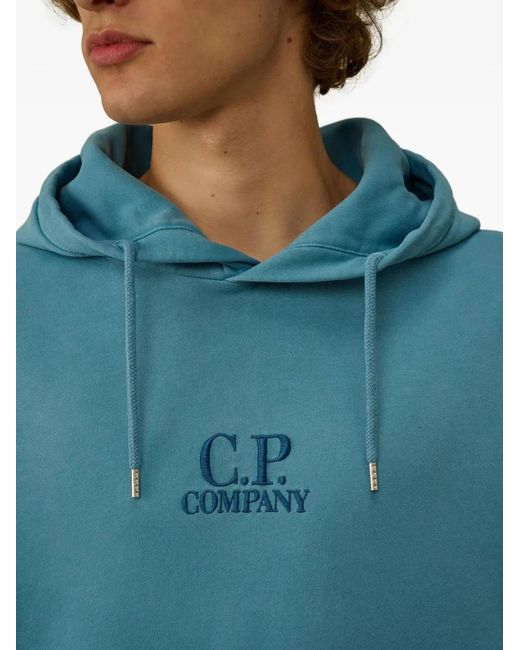 C P Company Blue C.P.Company Hoodie With Embroidered Logo for men