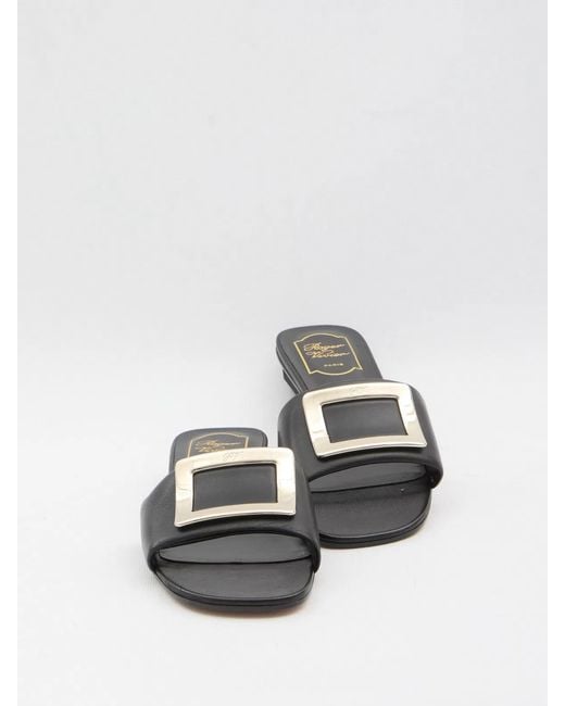 Roger Vivier White Square Buckle Leather Slides