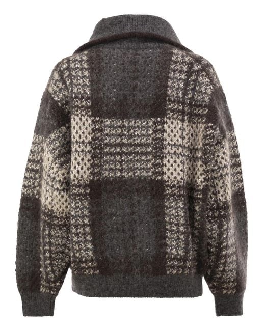 Brunello Cucinelli Gray Jacquard Knit Bomber Cardigan With Sequins