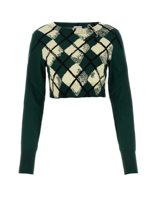 Burberry Green Argyle Pattern Cropped Sweater